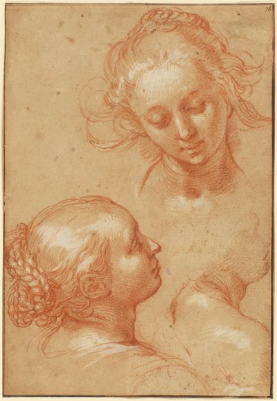 Tres estudios de mujeres (anverso); cuatro estudios de manos y una contraprueba de un joven arrodillado (reverso) de Abraham Bloemaert