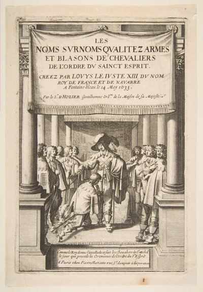 Frontispicio de Les noms surnoms qualitez armes et blasons des chevalie... de Pierre dHoziers de Abraham Bosse