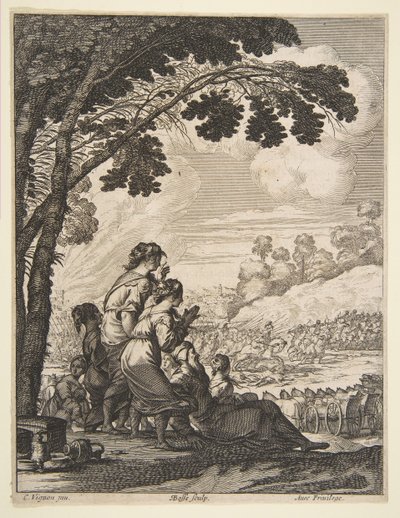 Ilustración de LAriane de Desmarets de Saint-Sorlin, Palamede a caballo confronta..., 1639 de Abraham Bosse