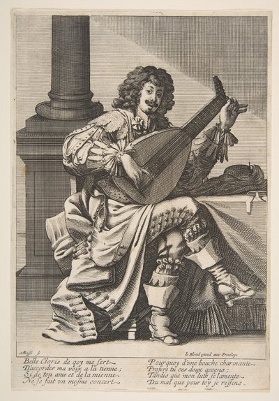 Hombre Cantando y Tocando un Laúd, mediados a finales del siglo XVII de Abraham Bosse