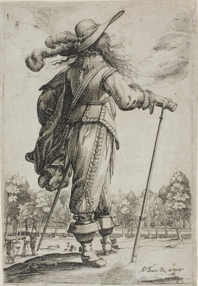 Hombre con bastón, visto desde atrás, del Jardín de la nobleza francesa de Abraham Bosse