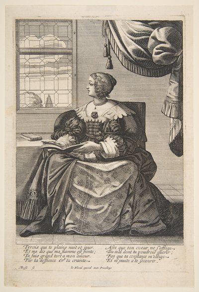 Mujer Sentada Sosteniendo un Libro y Cantando, mediados a finales del siglo XVII de Abraham Bosse