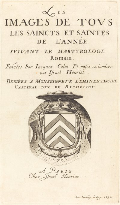 Página de título para "El calendario de los santos" de Callot de Abraham Bosse