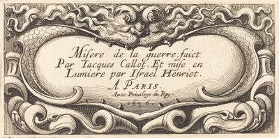 Página de título para "Las pequeñas miserias de la guerra" de Callot de Abraham Bosse