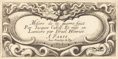 Página de título para "Las pequeñas miserias de la guerra" de Callot de Abraham Bosse