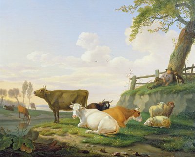 Vacas y pastor de Abraham Bruiningh van Worrell