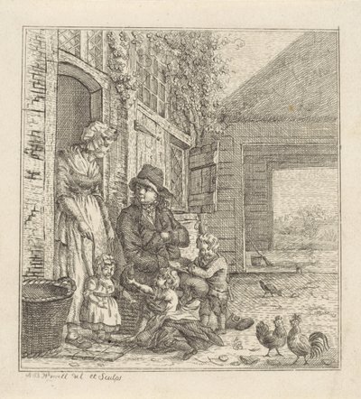 hombre y mujer, con, niños, en, un, puerta de Abraham Bruinings Worrel