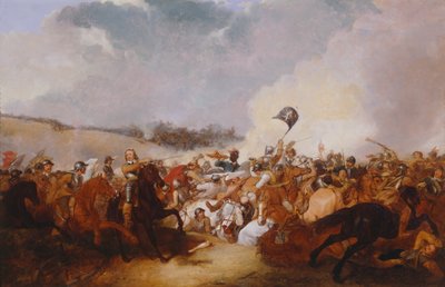 Cromwell liderando tropas en batalla de Abraham Cooper