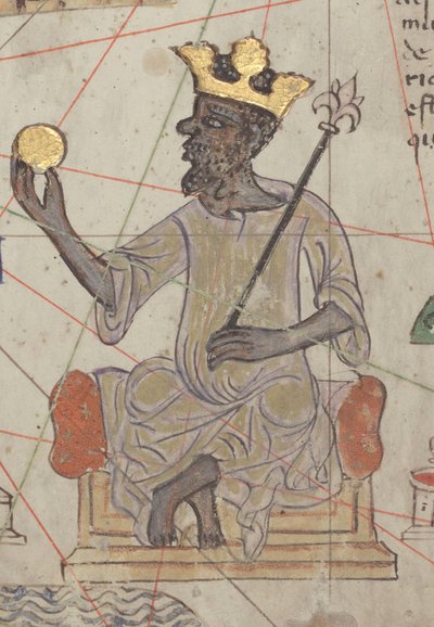 Detalle del Atlas Catalán, Hoja 6, mostrando a Mansa Musa entronizado, 1375 de Abraham Cresques