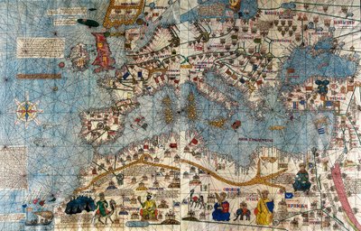 Mapa catalán del continente europeo con el Atlántico y el Mediterráneo de Abraham and Cresques Jehuda Cresques