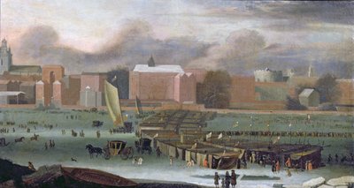 Feria de hielo en el Támesis en Temple Stairs, c.1684 de Abraham Danielsz. Hondius