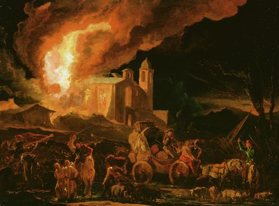 Soldados saqueando un monasterio en llamas (óleo sobre tabla) de Abraham Danielsz. Hondius