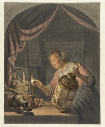 Chica, encendiendo una linterna de Abraham Delfos