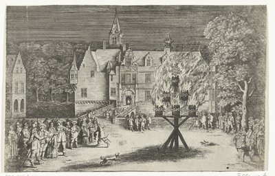 Hoguera en la visita de la princesa Maria Henrietta con el príncipe Willem III a Breda, 1653 de Abraham Dircksz. Santvoort