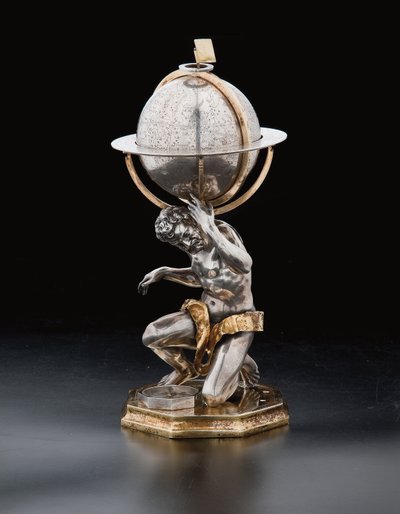 Dos globos terráqueos y celestes excepcionales, sostenidos por Hércules y Atlas, Augsburgo, 1697-99 de Abraham Drentwett