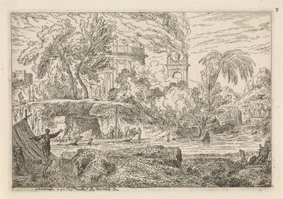 Paisaje arcádico con arco triunfal Paisajes clásicos (título de la serie) de Abraham Genoels