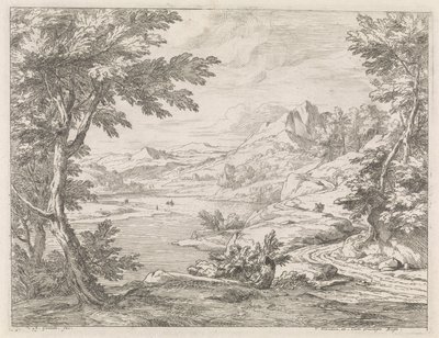 Paisaje de río con una carretera. Paisajes fluviales (título de la serie) de Abraham Genoels