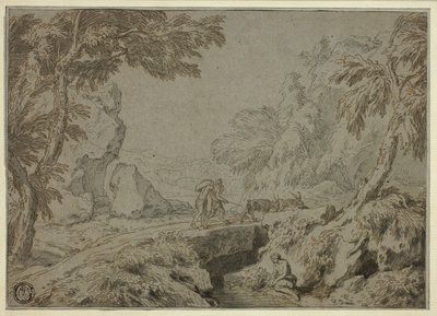Paisaje con sátiro, cabras y otras figuras de Abraham Genoels II