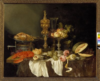 Naturaleza muerta con una langosta y un pavo de Abraham Hendricksz van Beyeren