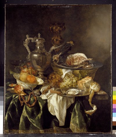 Naturaleza Muerta con una Jarra de Vino de Plata con un Retrato Reflejado del Artista de Abraham Hendricksz van Beyeren