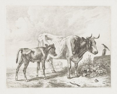 Vaca y ternero en un prado de Abraham Hendrik Winter
