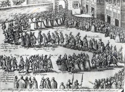 Procesión para la boda de Federico V, Elector Palatino y la Princesa Isabel, c.1613 de Abraham Hogenberg
