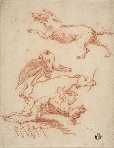 Bocetos de Perros Jugando de Abraham Hondius