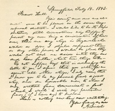 Carta de Abraham Lincoln a Alden Hall, fechada el 14 de febrero de 1843 de Abraham Lincoln