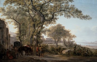 Pareja: La Via Appia con vistas a la bahía de Gaeta y el Felsen Circe de Abraham Louis Rudolph Ducros