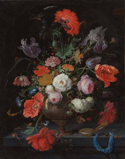 Naturaleza muerta con flores y un reloj, c.1660-79 de Abraham Mignon