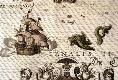 Un monstruo marino atacando un galeón (carabela). (detalle) de Abraham Ortelius