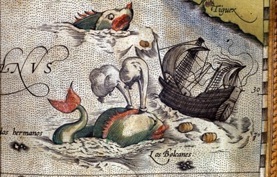 Una ballena ataca un barco. Placa de una edición de “Theatrum Orbis Terrarum” del cartógrafo Abraham Ortelius (1527-1598) de Abraham Ortelius