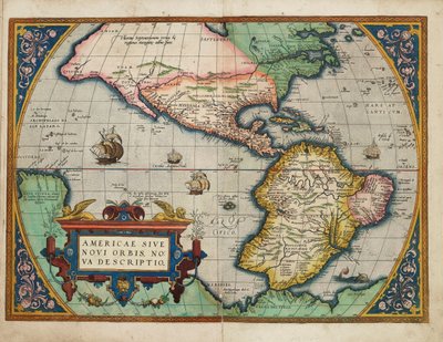 Americae Sive Novi Orbis, Nova Descriptio (Las Américas o el Nuevo Mundo, recién descrito) de Abraham Ortelius
