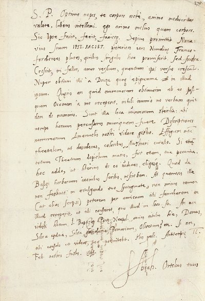 Carta autógrafa firmada a su sobrino, Jacob Cool (Jacobus Colius), Amberes, 2 de febrero de 1595 de Abraham Ortelius