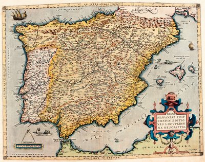 Descripción de España. Mapa geográfico del Theatrum Orbis Terrarum por Abraham Ortelius (1527-1598) de Abraham Ortelius