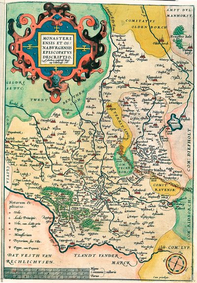 Franciae Orientalis: Monasteriensis Et Osnaburgensis Episcopatus Descriptio Mapa geográfico de Franconia en Alemania de “Theatrum Orbis Terrarum” de Abraham Ortelius de Abraham Ortelius