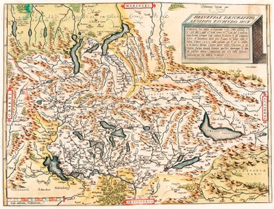 Mapa geográfico de los Alpes suizos y franceses incluyendo lagos de 