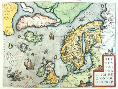Irlanda, Gran Bretaña, Islandia, Noruega, Suecia, Finlandia, Groenlandia de Abraham Ortelius