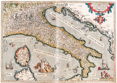 Italiae novissima descriptio auctore Iacobo Castaldo Pedemontano Mapa geográfico del territorio de Italia tomado de “Theatrum Orbis Terrarum” por Abraham Ortelius de Abraham Ortelius