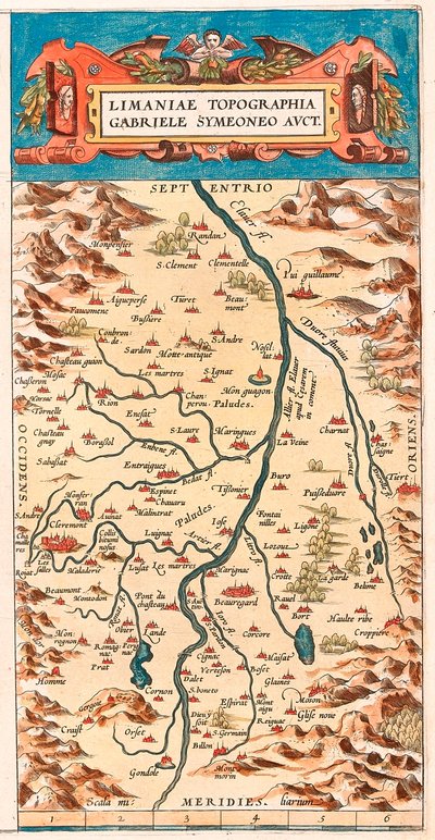 Mapa geográfico del territorio del Loira con los castillos y pueblos que bordean el río (Beaumont, Aigueperse, Clermont y Montferan, Beauregard, Cignac, Montaigu, Puy Guillaume...) tomado de 