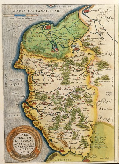 Mapa del área de Calais, del Theatrum Orbis Terrarum de Abraham Ortelius de Abraham Ortelius