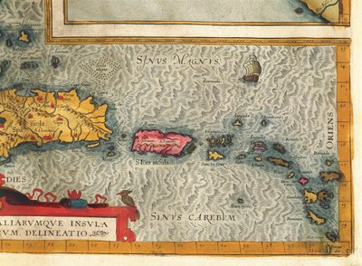 Mapa de la Isla de La Española, Santo Domingo, Puerto Rico y parte de las Antillas de Abraham Ortelius de Abraham Ortelius