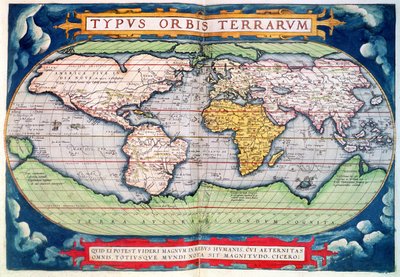 Mapa del mundo: "Typus Orbis Terrarum", del "Americasive New World" de Ortelius de Abraham Ortelius