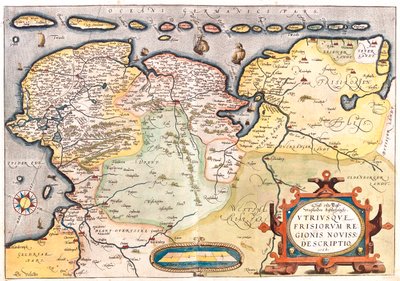 Países Bajos (Provincia: Overijssel, Flevoland, Drenthe, Frisia, Groninga), Alemania (Estado: Baja Sajonia, Renania del Norte-Westfalia) de Abraham Ortelius