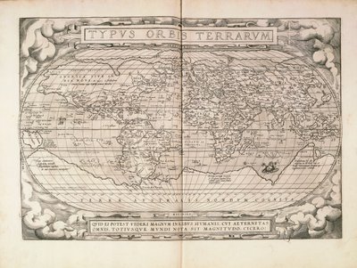 Planisferio de Theatrum Orbis Terrarum por Abraham Ortelius, impreso en Amberes de Abraham Ortelius