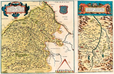 Regionis Biturigum accurss descriptio per D. Ioannem Calamaeum Mapa geográfico del territorio de Bourges y la región del centro en la Galia (Francia) de “Theatrum Orbis Terrarum” por Abraham Ortelius (Oertel, Ortell o Ortel) de Abraham Ortelius