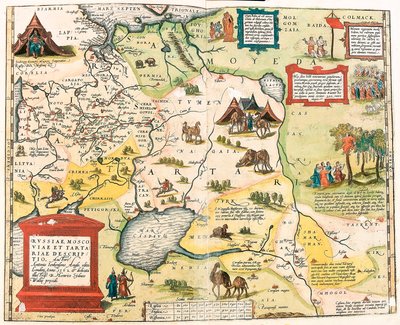 Russiae, Moscoviae y Tartariae descriptio. Auctore Antonio Ienkensono Anglo, edita Londini anno 1562 Mapa geográfico del territorio de Rusia de 