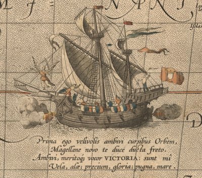 La Victoria, una carraca española, barco de la Armada de Molucca de Fernando de Magallanes de Abraham Ortelius
