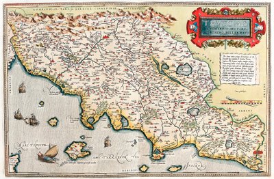 Thusciae. Descriptio auctore Hieronymo Bellamarto Mapa geográfico del territorio de Toscana en Italia de “Theatrum Orbis Terrarum” por Abraham Ortelius de Abraham Ortelius