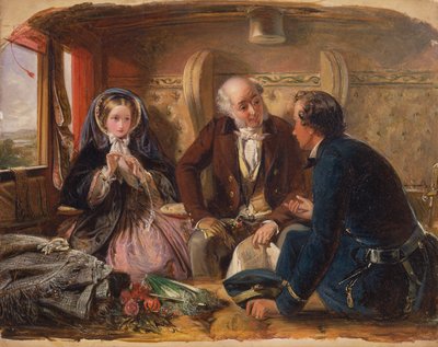 Primera Clase-El Encuentro. "Y en el primer encuentro amado". [1854, Royal Academy of Arts, Londres, catálogo de la exposición] de Abraham Solomon